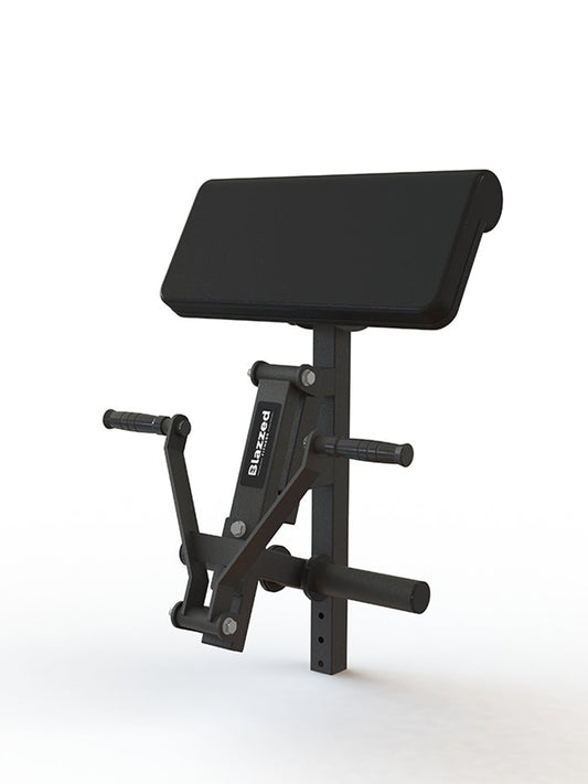 A black preacher curl attachment for weight lifting, with no visible brand marking.